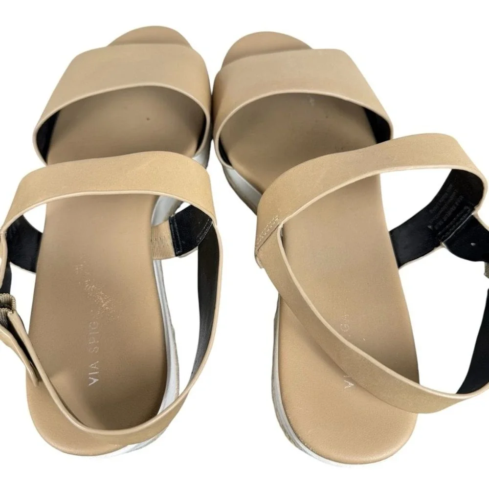 Via Spiga Tan Leather Espadrille Platform Wedge Sandals Slingback Women 8.5